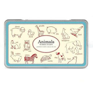 Cavallini Papers & Co Wooden Animal Stamps Set Charming Crafts Storage Tin